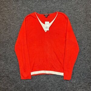 Reference Point New York Women XL Orange Cotton Layered V-Neck Sweater 5CT15030